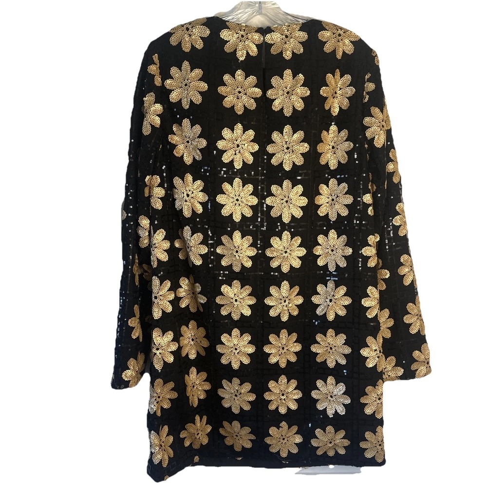 NEW Avara Black Gold Flower Power Sequin Dress Sz Large - Picture 2 of 8